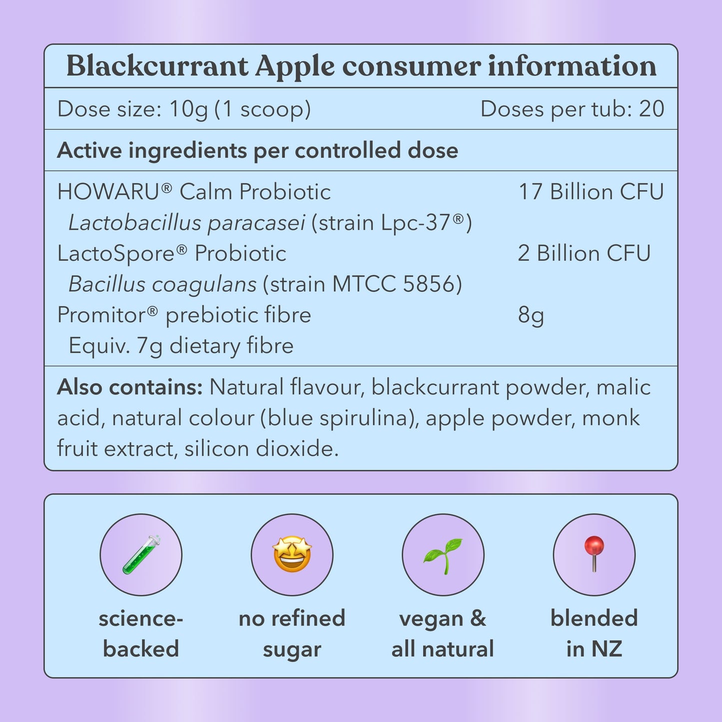 Blackcurrant Apple - Pre + Probiotic Blend - Consumer Information - Moodi