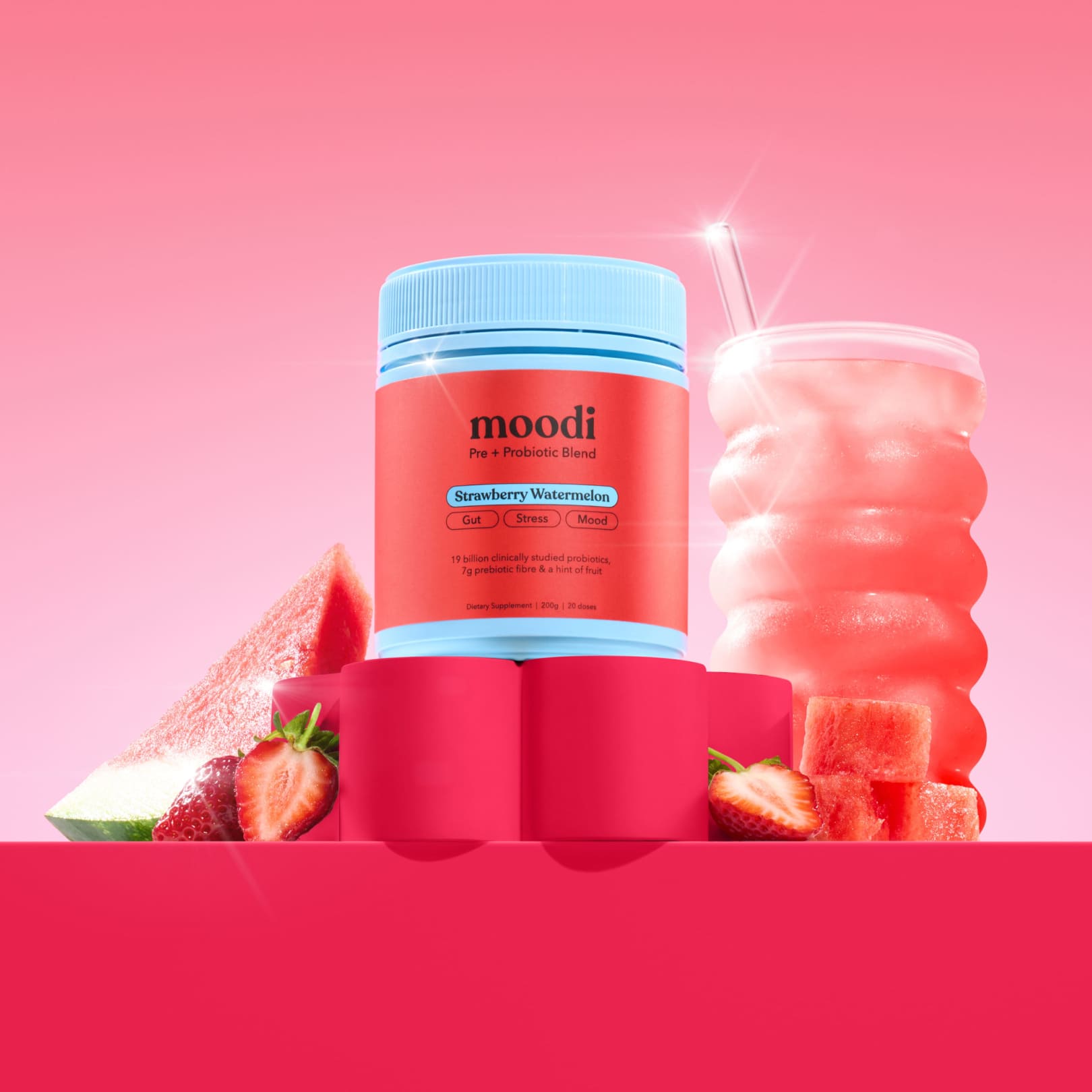 Moodi Strawberry Watermelon Pre + Probiotic Blend