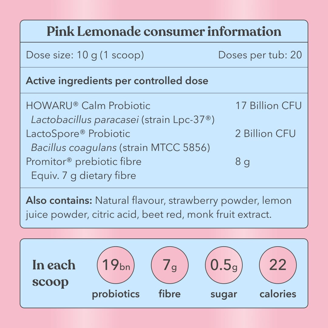 Pink Lemonade - Pre + Probiotic Blend - Consumer Information - Moodi