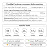 Vanilla Pavlova consumer information label with nutritional details and product features.