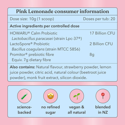 Pink Lemonade - Pre + Probiotic Blend - Consumer Information - Moodi
