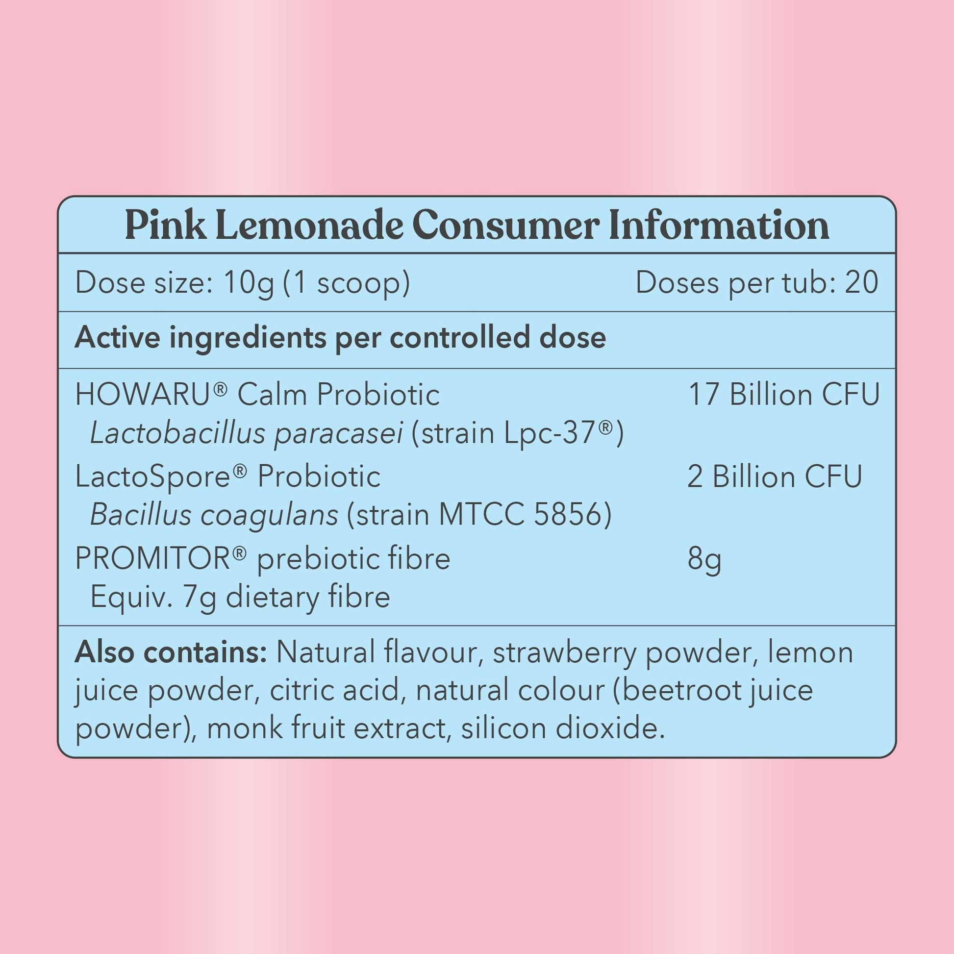 Pink Lemonade - Pre + Probiotic Blend - Consumer Information - Moodi