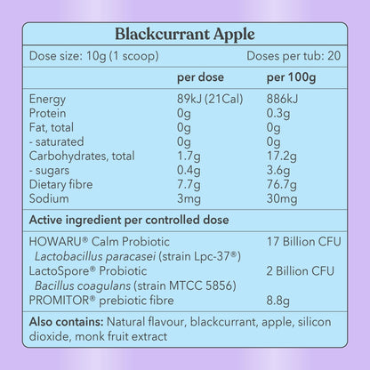 Blackcurrant Apple - Pre + Probiotic Blend - Nutrition Information - Moodi