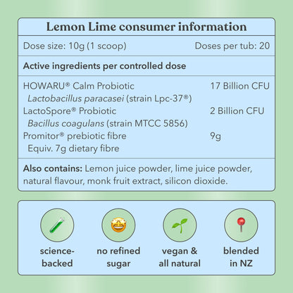 Lemon Lime - Pre + Probiotic Blend - For gut, stress, mood - Moodi - Nutrition information