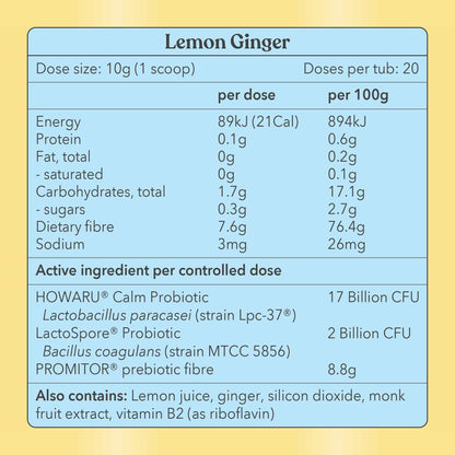 Lemon Ginger - Pre + Probiotic Blend - Moodi - Nutrition Information