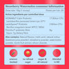 Strawberry Watermelon consumer information label with active ingredients and product details on a red background.