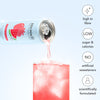 Moodi watermelon soda can being poured into a glass with health benefits text on a light blue background
