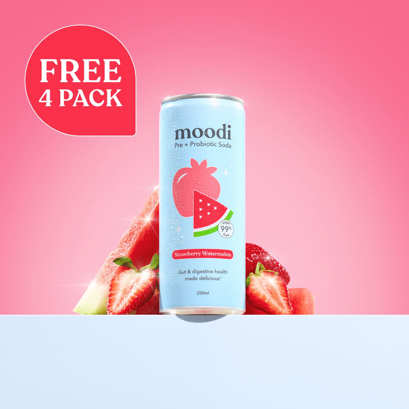 Moodi Pre + Probiotic Soda FREE 4 Pack Strawberry Watermelon