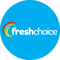 Freshchoice logo with colorful swirls on a blue circle