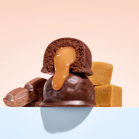 Moodi Choc Caramel Plant Protein ball with chocolate and caramel