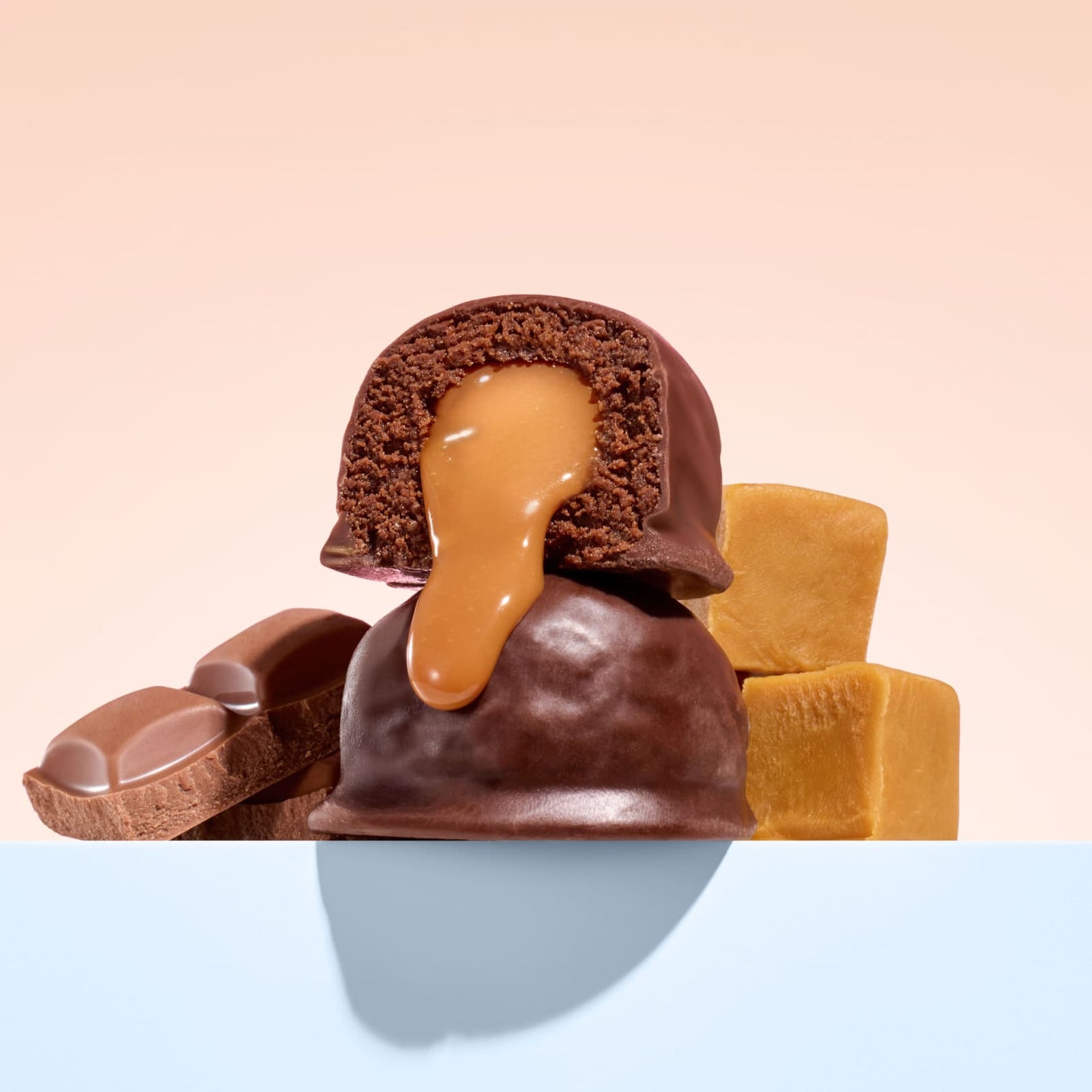 Moodi Choc Caramel Plant Protein ball with chocolate and caramel