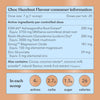 Consumer information label for Choc Hazelnut Flavour product with active ingredients and nutritional details.