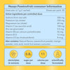 Mango Passionfruit consumer information with active ingredients and nutritional details on a yellow background.