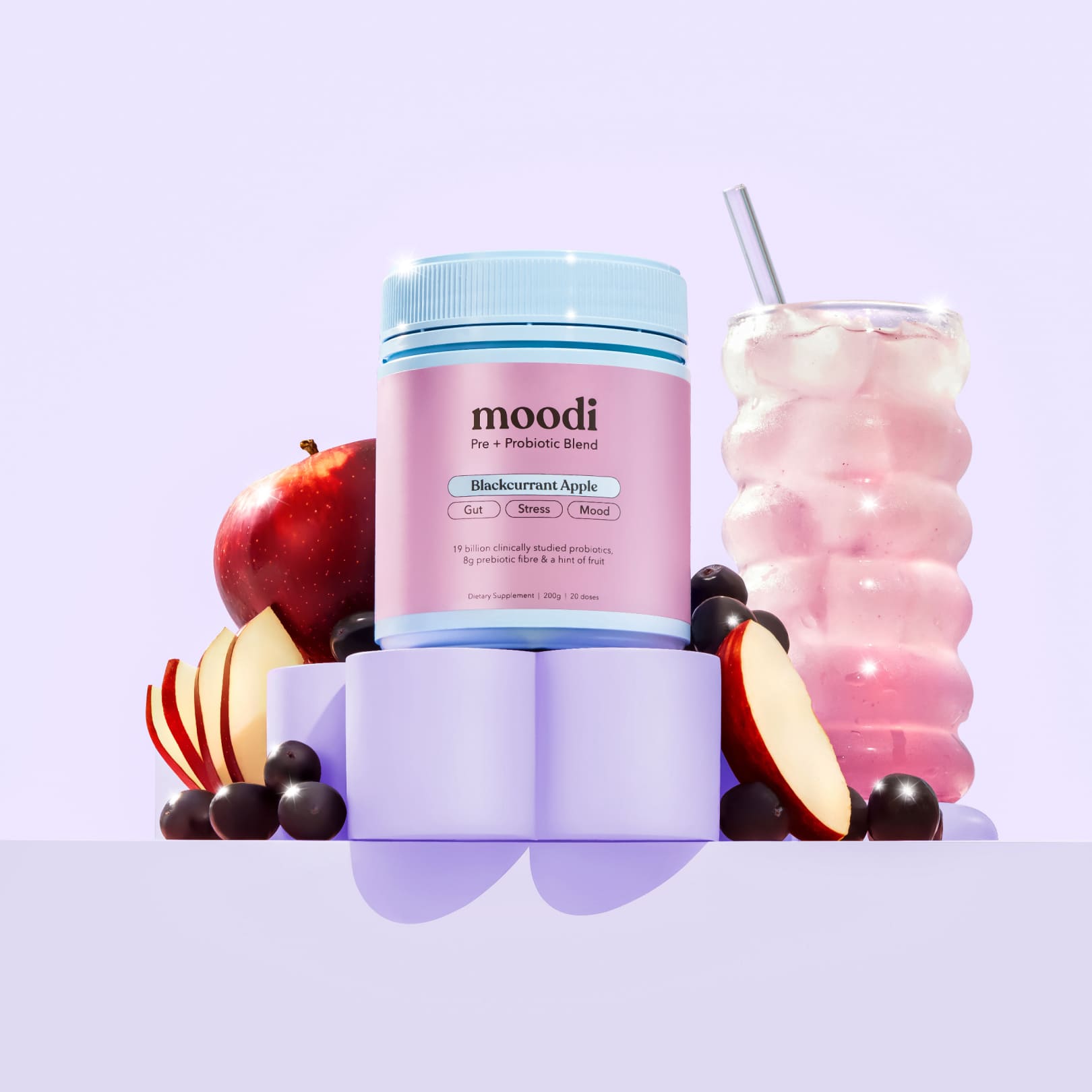 Blackcurrant Apple - Pre + Probiotic Blend - For gut, stress, mood - Moodi