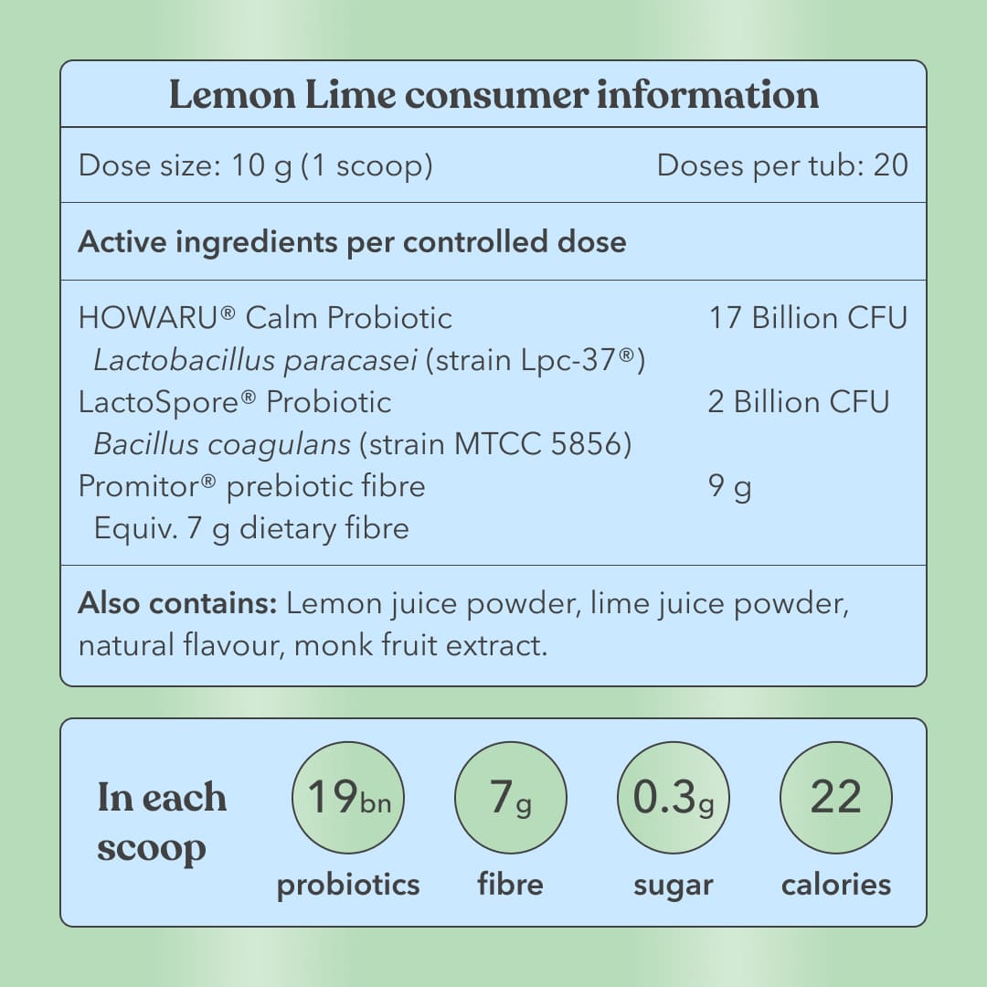 Lemon Lime - Pre + Probiotic Blend - For gut, stress, mood - Moodi - Nutrition information