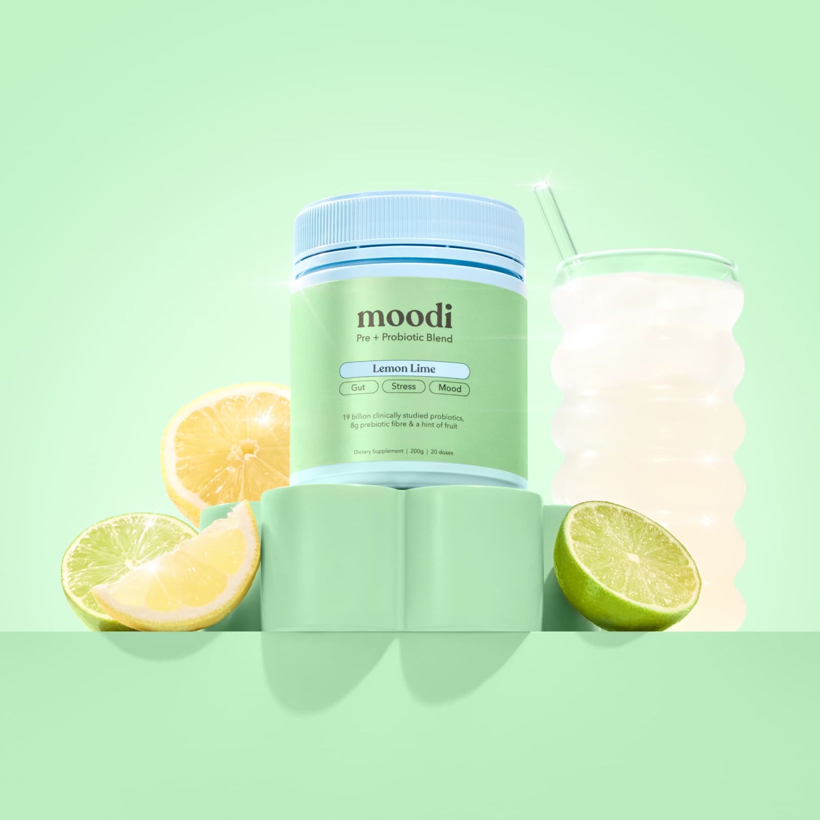 Lemon Lime - Pre + Probiotic Blend - For gut, stress, mood - Moodi