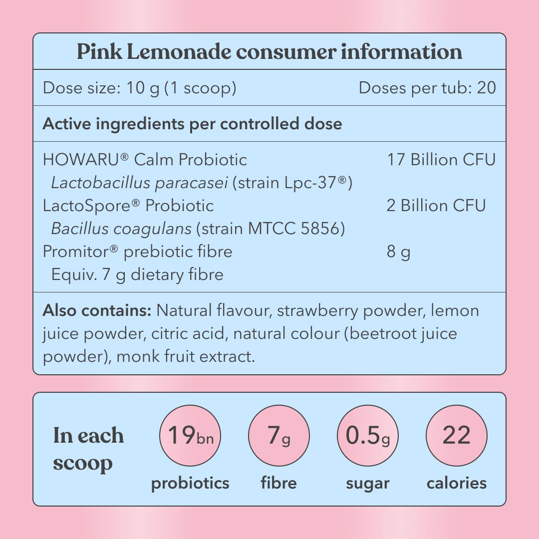 Pink Lemonade - Pre + Probiotic Blend - Consumer Information - Moodi
