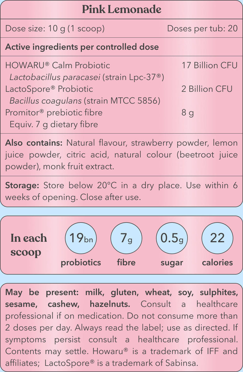 Moodi Pink Lemonade Pre + Probiotic blend consumer information