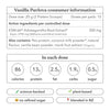 Vanilla Pavlova consumer information label with nutritional details and product features.