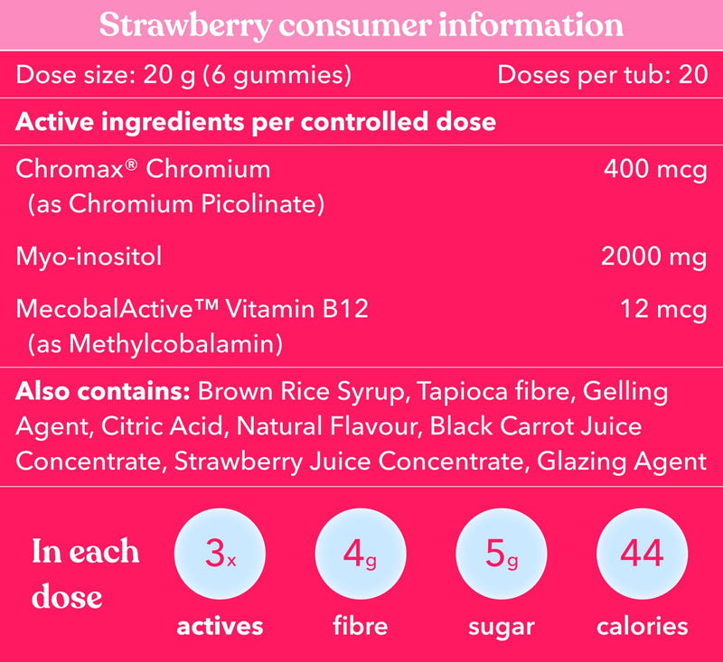 Moodi strawberry hormone gummies consumer information chart