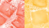 Two images side by side, one with ice in Pink Lemonade and one with ice in Tropicana.
