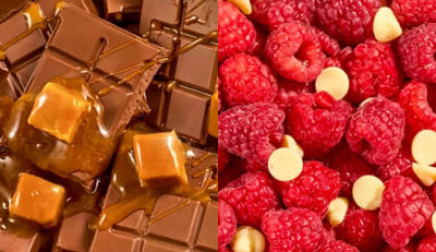 Plant Protein Ball Mixed Pack flavour selector: Choc Caramel and Raspberry White Choc