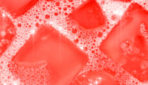 Ice cubes in strawberry watermelon blend.